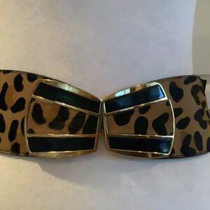 Lodis Leopard-Print elastic Waist Belt with Gold & Black Buckle